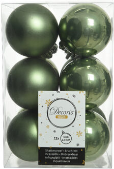 Decoris 12x stuks kunststof kerstballen mos groen 6 cm glans/mat - Kerstbal