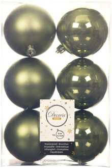 Decoris 12x stuks kunststof kerstballen mos groen 8 cm glans/mat - Kerstbal