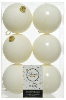 Decoris 12x stuks kunststof kerstballen wol wit 8 cm glans/mat