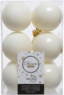 Decoris 12x stuks kunststof kerstballen wol wit/off white 6 cm glans/mat - Kerstbal Crème