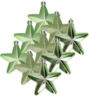 Decoris 12x stuks kunststof sterren kersthangers groen 7 cm