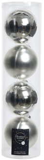Decoris 12x stuks Zilveren glazen kerstballen 10 cm glans en mat - Kerstbal Zilverkleurig