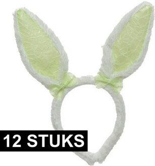 Decoris 12x Wit/groene konijn/haas oren verkleed diademen kids/volwassen