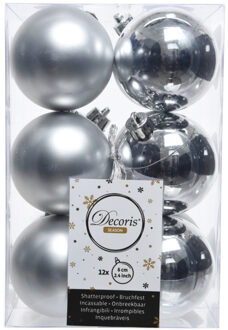Decoris 12x Zilveren kerstballen 6 cm kunststof mat/glans