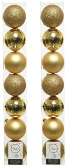 Decoris 14x stuks kunststof kerstballen gouden 8 cm glans/mat/glitter - Kerstbal Goudkleurig