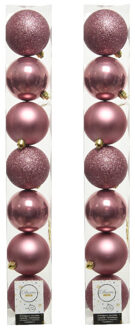 Decoris 14x stuks kunststof kerstballen oudroze (velvet) 8 cm glans/mat/glitter - Kerstbal
