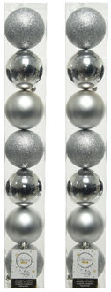 Decoris 14x stuks kunststof kerstballen zilveren 8 cm glans/mat/glitter - Kerstbal Zilverkleurig