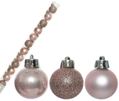 Decoris 14x stuks onbreekbare kunststof kerstballen blush roze 3 cm