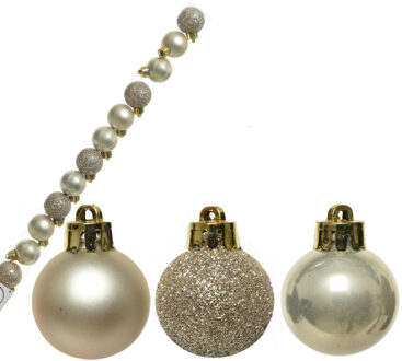 Decoris 14x stuks onbreekbare kunststof kerstballen champagne/beige 3 cm - Kerstbal Champagnekleurig