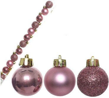 Decoris 14x stuks onbreekbare kunststof kerstballen velvet roze 3 cm - Kerstbal