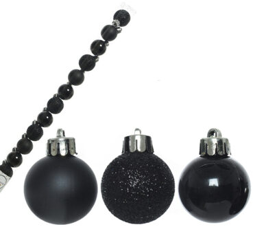 Decoris 14x stuks onbreekbare kunststof kerstballen zwart 3 cm - Kerstbal