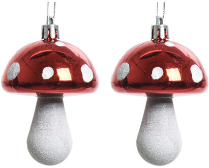 Decoris 16x Kerstboomhangers rode paddenstoelen 7 cm kerstversiering - Rode kerstversiering/boomversiering