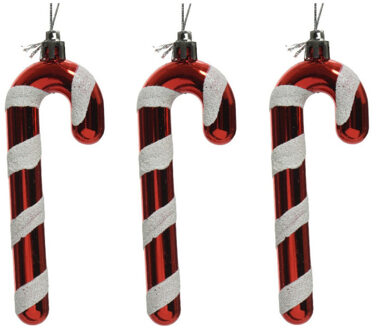 Decoris 16x Kerstboomhangers rood/witte zuurstokken 12 cm kerstversiering