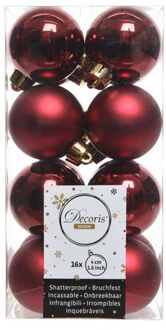 Decoris 16x Kunststof kerstballen glanzend/mat donkerrood 4 cm kerstboom versiering/decoratie - Kerstbal