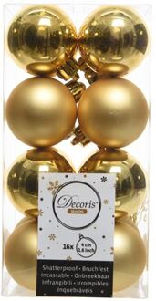 Decoris 16x Kunststof kerstballen glanzend/mat goud 4 cm kerstboom versiering/decoratie - Kerstbal Goudkleurig