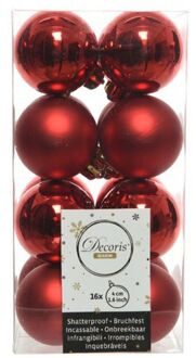 Decoris 16x Kunststof kerstballen glanzend/mat kerst rood 4 cm kerstboom versiering/decoratie - Kerstbal