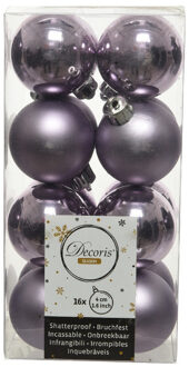 Decoris 16x Kunststof kerstballen glanzend/mat lila paars 4 cm kerstboom versiering/decoratie - Kerstbal