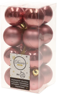 Decoris 16x Kunststof kerstballen glanzend/mat oud roze 4 cm kerstboom versiering/decoratie - Kerstbal