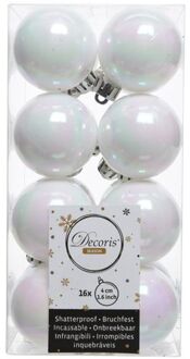 Decoris 16x Kunststof kerstballen glanzend/mat parelmoer wit 4 cm kerstboom versiering/decoratie - Kerstbal
