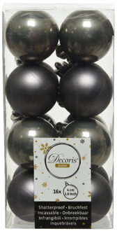 Decoris 16x stuks kunststof kerstballen antraciet (warm grey) 4 cm glans/mat - Kerstbal Grijs