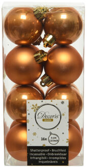 Decoris 16x stuks kunststof kerstballen cognac bruin (amber) 4 cm glans/mat - Kerstbal