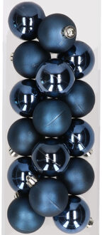 Decoris 16x stuks kunststof kerstballen donkerblauw 4 cm - Kerstbal