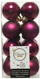 Decoris 16x stuks kunststof kerstballen framboos roze (magnolia) 4 cm glans/mat Fuchsia