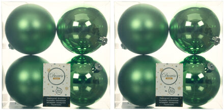 Decoris 16x stuks kunststof kerstballen groen 10 cm glans/mat