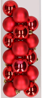 Decoris 16x stuks kunststof kerstballen rood 4 cm
