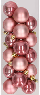 Decoris 16x stuks kunststof kerstballen velvet roze 4 cm