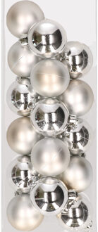 Decoris 16x stuks kunststof kerstballen zilver 4 cm - Kerstbal Zilverkleurig