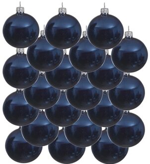 Decoris 18x Glazen kerstballen glans donkerblauw 8 cm kerstboom versiering/decoratie - Kerstbal