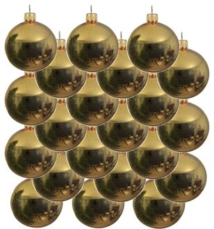 Decoris 18x Glazen kerstballen glans goud 8 cm kerstboom versiering/decoratie - Kerstbal Goudkleurig