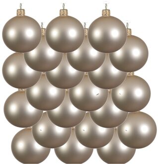 Decoris 18x Glazen kerstballen mat licht parel/champagne 8 cm kerstboom versiering/decoratie - Kerstbal Champagnekleurig