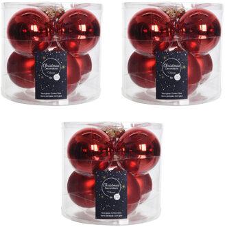 Decoris 18x Kerst rode glazen kerstballen 8 cm - glans en mat - Glans/glanzende - Kerstboomversiering kerst rood