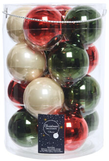Decoris 18x stuks glazen kerstballen donkergroen, rood en champagne glans 8 cm
