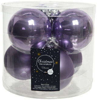Decoris 18x stuks glazen kerstballen heide lila paars 8 cm mat/glans