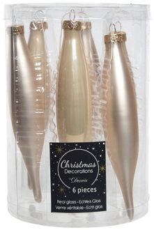 Decoris 18x stuks glazen kersthangers ijspegels kerstballen licht parel/champagne 15 cm - Kersthangers Champagnekleurig