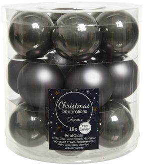 Decoris 18x stuks kleine glazen kerstballen antraciet (warm grey) 4 cm mat/glans - Kerstbal Grijs