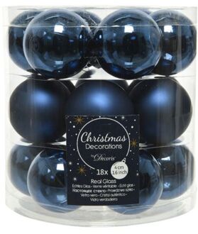 Decoris 18x stuks kleine glazen kerstballen donkerblauw (night blue) 4 cm mat/glans - Kerstbal