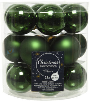 Decoris 18x stuks kleine glazen kerstballen donkergroen (pine) 4 cm mat/glans - Kerstbal