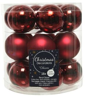 Decoris 18x stuks kleine glazen kerstballen donkerrood (oxblood) 4 cm mat/glans - Kerstbal