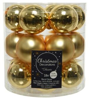 Decoris 18x stuks kleine glazen kerstballen goud 4 cm mat/glans - Kerstbal Goudkleurig