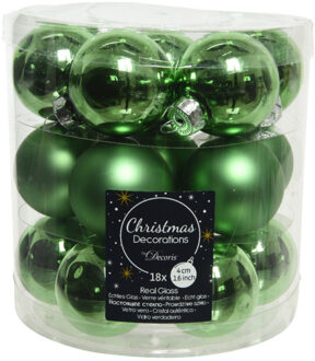 Decoris 18x stuks kleine glazen kerstballen groen 4 cm mat/glans - Kerstbal