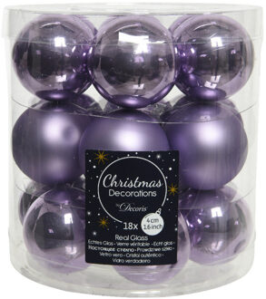 Decoris 18x stuks kleine glazen kerstballen heide lila paars 4 cm mat/glans - Kerstbal