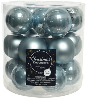 Decoris 18x stuks kleine glazen kerstballen lichtblauw 4 cm mat/glans - Kerstbal