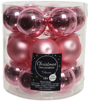 Decoris 18x stuks kleine glazen kerstballen lippenstift roze 4 cm mat/glans