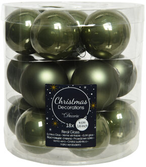 Decoris 18x stuks kleine glazen kerstballen mos groen 4 cm mat/glans - Kerstbal