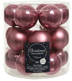 Decoris 18x stuks kleine glazen kerstballen oud roze (velvet) 4 cm mat/glans - Kerstbal