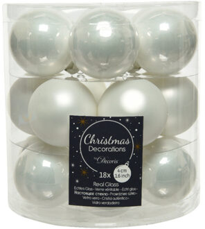 Decoris 18x stuks kleine glazen kerstballen winter wit 4 cm mat/glans